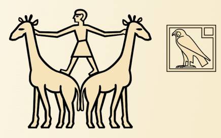Heiroglyph of an awesome guy riding two giraffes
