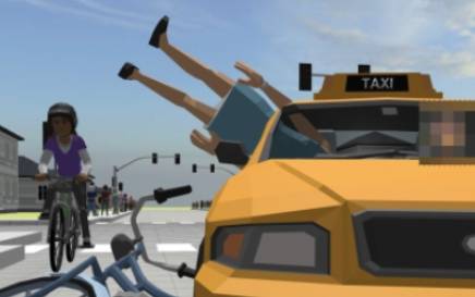 person biking while another crashed into a taxi